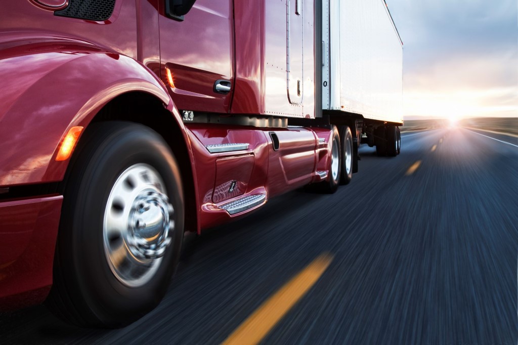 Find Your Path | Driving on the Highway at Sunset - Close Up Shot - Driving Down the Road - Angled Sunset View of Red Truck - Cab and Front Tire on Highway